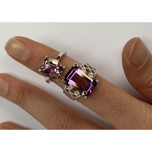 86 - Two sterling silver rings set with ametrine, size P and O 1/2, gross weight 10.2g