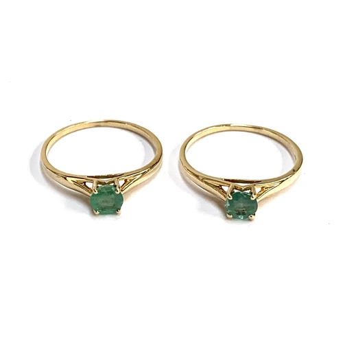 65 - Two 9ct gold and emerald solitaire rings, the emeralds approx. 0.6cts, size S, 3.2g gross weight