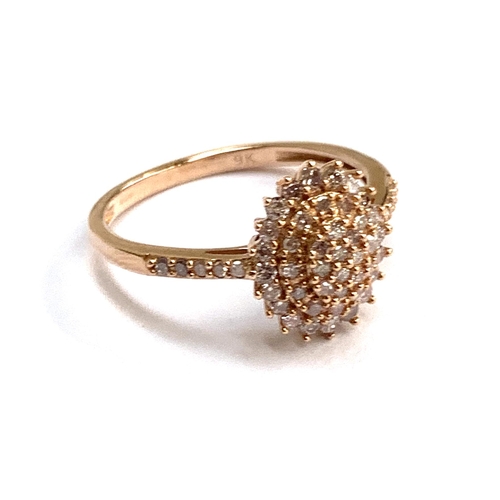 71 - A 9ct rose gold diamond cluster ring, size P, 2.3g