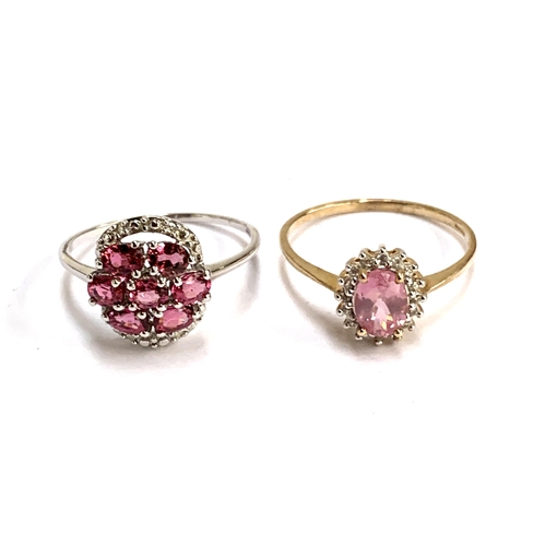 73 - Two 9ct gold rings set with pink spinels and natural white zircons, size S, gross weight 4.5g