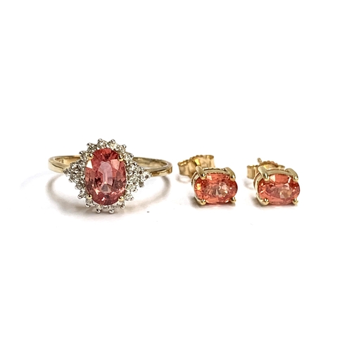 76 - A 9ct gold padparadscha sapphire and natural white zircon cluster ring, size O 1/2, 1.8g; together w... 