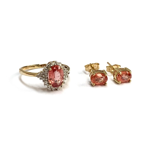 76 - A 9ct gold padparadscha sapphire and natural white zircon cluster ring, size O 1/2, 1.8g; together w... 