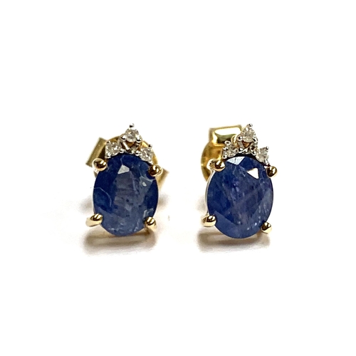 77 - A pair of 9ct gold sapphire and diamond stud earrings, the sapphires totalling 1.6cts, gross weight ... 