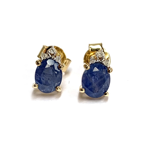 77 - A pair of 9ct gold sapphire and diamond stud earrings, the sapphires totalling 1.6cts, gross weight ... 