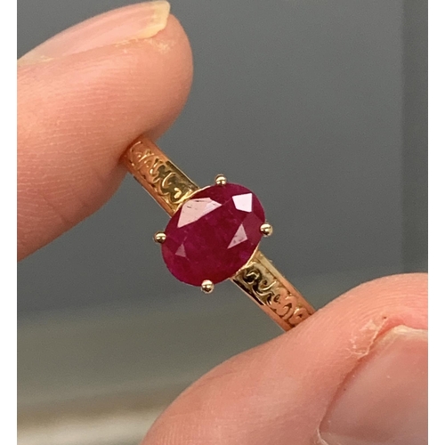 78 - A 9ct gold and ruby solitaire ring, size N 1/2, 2.8g