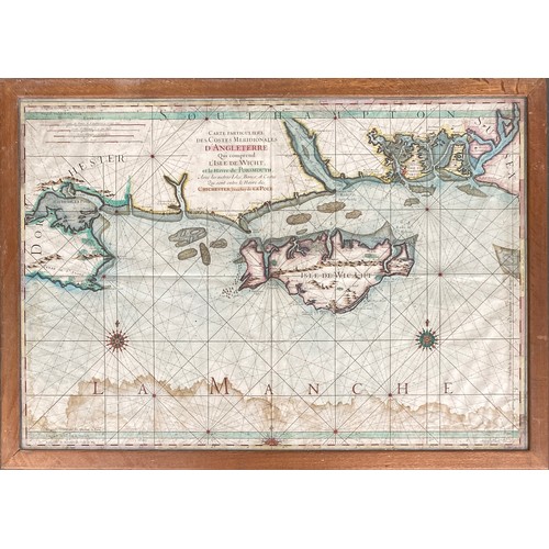 248 - An 18th century engraved map of the Isle of Wight and southern coasts of England between Poole and T... 