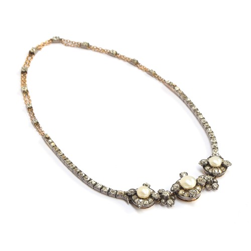 20 - A late Victorian gold and silver mounted diamond choker necklace/converting pair of bracelets, the r... 