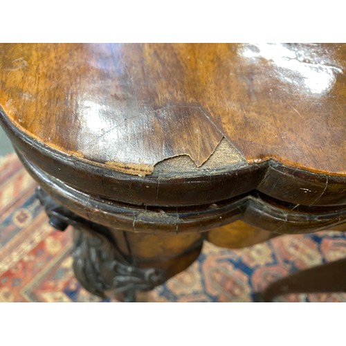 373 - A George II walnut gateleg card table, with foldover top opening to a grospoint interior depicting c... 