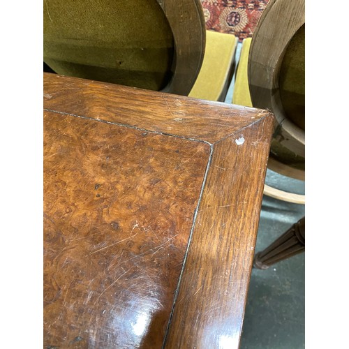 466 - A Chinese hardwood and burr elm side table, Republican, with arrangement of three drawers, 74cm wide... 