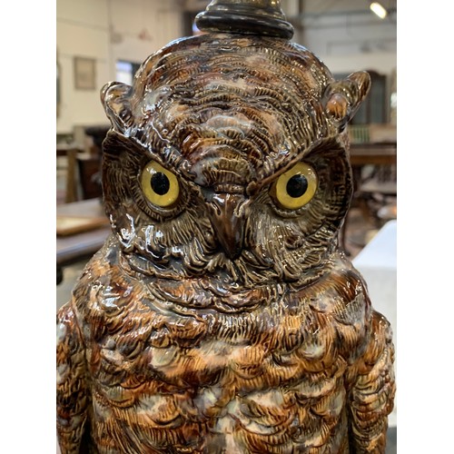 176 - A late 19th century Wilhelm Schiller & Sons majolica oil lamp in the form of an owl c.1885, stamped ... 