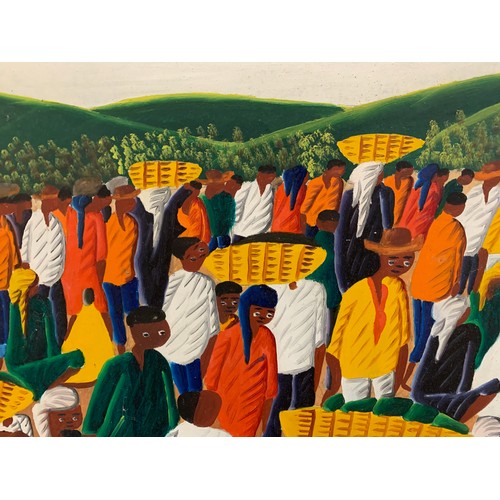 297 - Laurent Casimir (Haitian, 1928-1990), busy crowd study, oil on board, signed and dated '68 lower rig... 