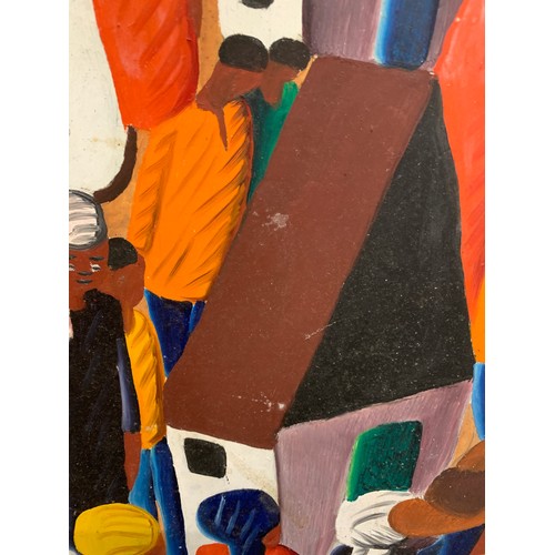 297 - Laurent Casimir (Haitian, 1928-1990), busy crowd study, oil on board, signed and dated '68 lower rig... 