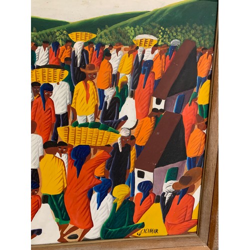 297 - Laurent Casimir (Haitian, 1928-1990), busy crowd study, oil on board, signed and dated '68 lower rig... 