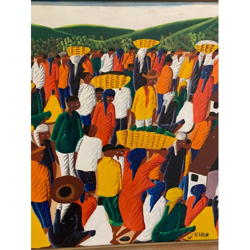 297 - Laurent Casimir (Haitian, 1928-1990), busy crowd study, oil on board, signed and dated '68 lower rig... 