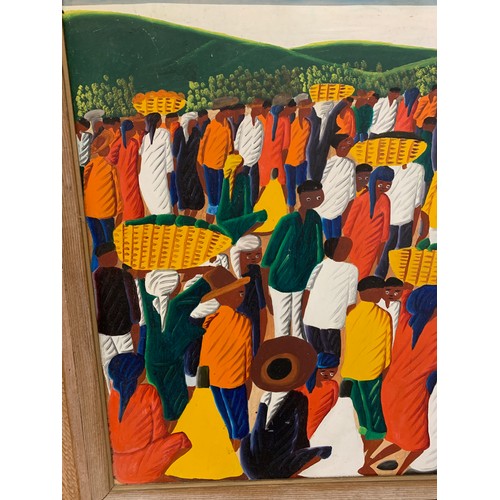 297 - Laurent Casimir (Haitian, 1928-1990), busy crowd study, oil on board, signed and dated '68 lower rig... 