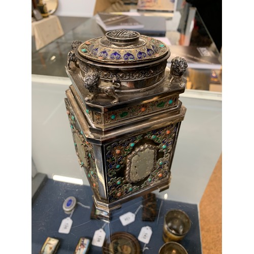 89 - An exceptional early 20th century Chinese export table top cigarette dispenser or smoking box, all o... 