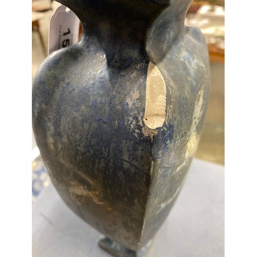 156 - A late Victorian Martin Brothers stoneware vase of tapering form (chipped), decorated with dragons o... 