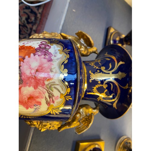 192 - A collection of eleven 19th century cobalt blue and gilt vases, various conditions, hand painted wit... 