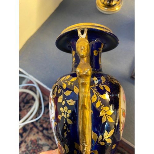 192 - A collection of eleven 19th century cobalt blue and gilt vases, various conditions, hand painted wit... 