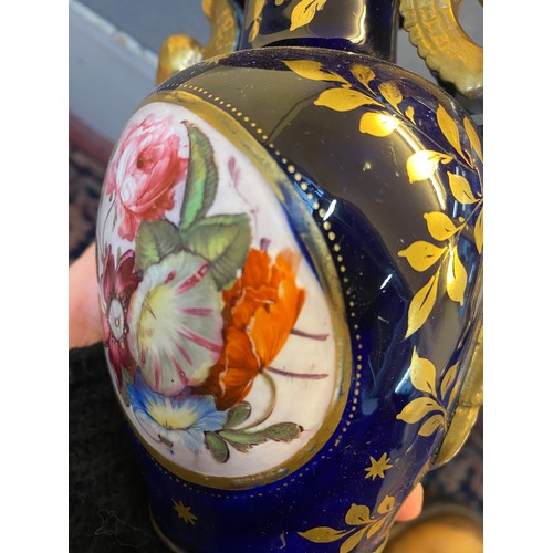 192 - A collection of eleven 19th century cobalt blue and gilt vases, various conditions, hand painted wit... 