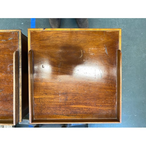 445 - A pair of Georgian revival mahogany bedside pot cupboards, each with three quarter gallery over cupb... 