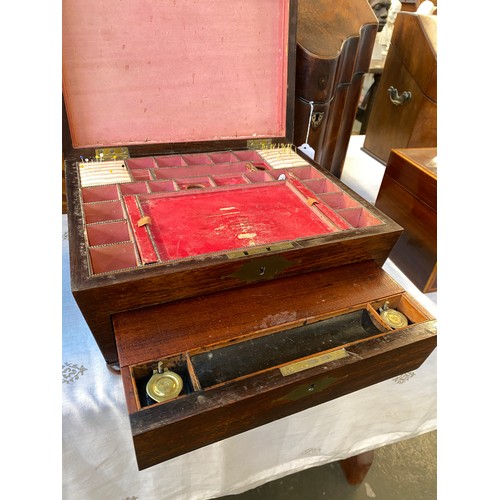 404 - A George IV mahogany dual sewing/writing box, by Podmore & Powells of Chester, with campaign style b... 