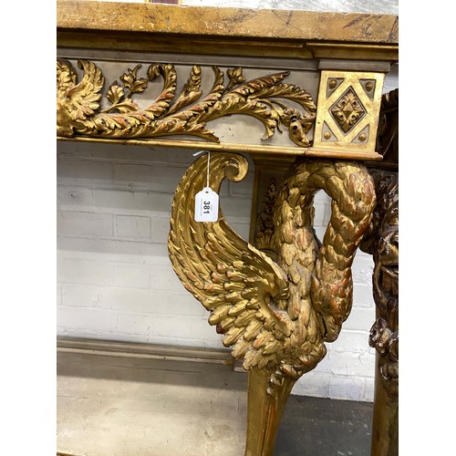 381 - A 19th century painted and gilt gesso Italian console table, the painted rectangular top over a carv... 