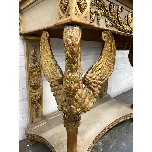 381 - A 19th century painted and gilt gesso Italian console table, the painted rectangular top over a carv... 