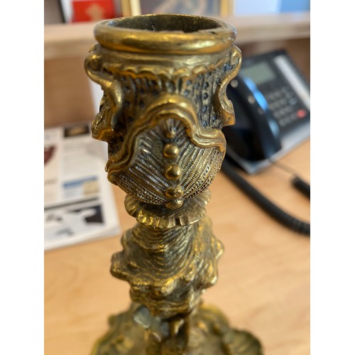 150 - A good pair of 19th/early 20th century ormolu candlesticks, in rococo taste, in the form of four ent... 