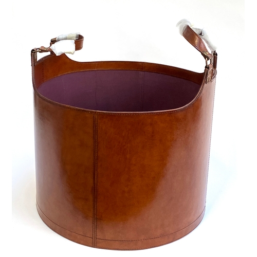 858 - Interior design interest: A smart leather twin handled trug, approx. 45cmD