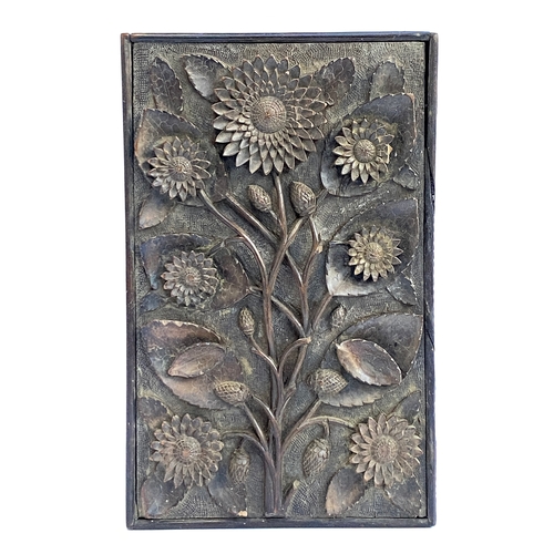 273 - A late 19th/early 20th century wooden box intricately carved with sunflowers, carved inside lid, 39x... 