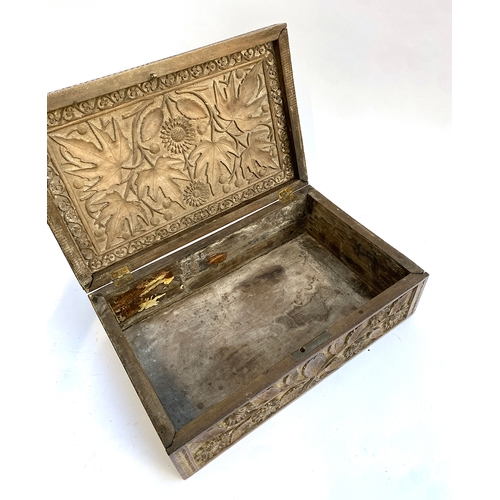 273 - A late 19th/early 20th century wooden box intricately carved with sunflowers, carved inside lid, 39x... 