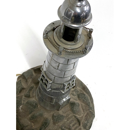 292 - Vintage chrome lighthouse table lamp, 44cmH, together with one other