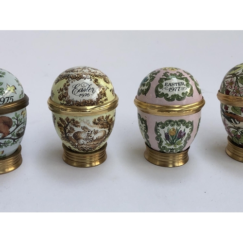 1276 - Seven Halcyon Days Easter commemorative trinket pot eggs, dating from 1973-1979