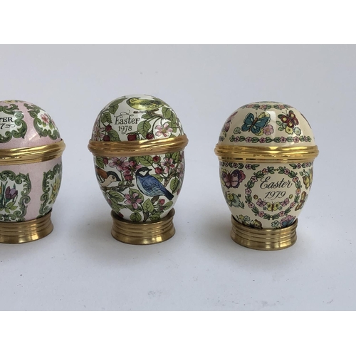 1276 - Seven Halcyon Days Easter commemorative trinket pot eggs, dating from 1973-1979