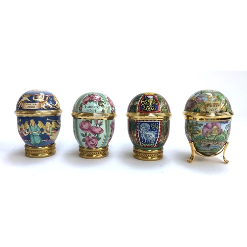 1278 - Four Halcyon Days Easter commemorative trinket pot eggs, dating from 2000-03