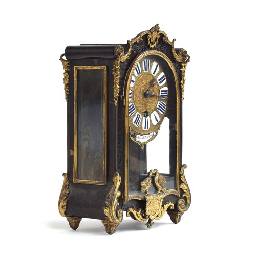 95 - A Louis XV ormolu mounted and boulle mantel clock by Decovigny, mid 18th century, brass embossed dia... 