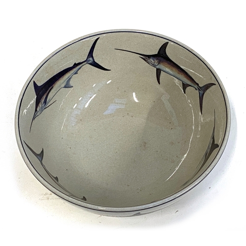 139 - Interior design interest: India Jane Cape Cod ceramic bowl decorated with Swordfish, 26cmD