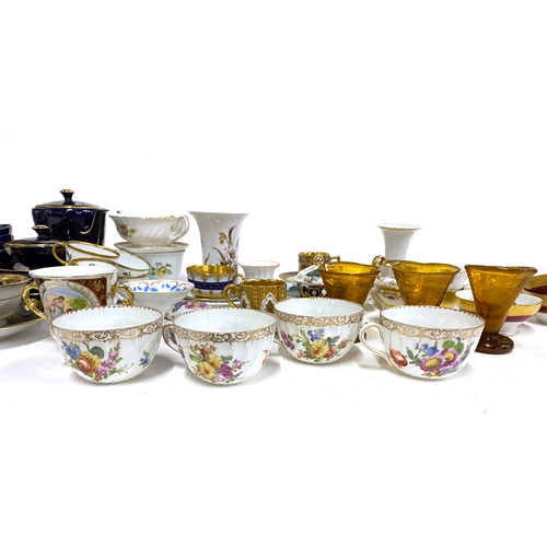 166 - Mixed lot of good tea wares to include a set of Dresden hand painted tea cups, Rosenthal, KHM, Hamme... 