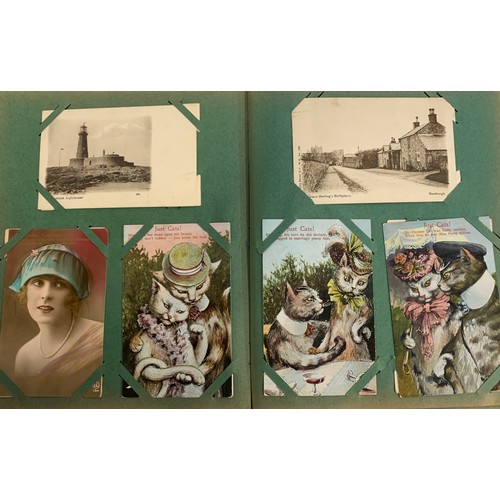 489 - POSTCARDS. A vintage postcard album containing vintage postcards (mainly early 20th C.). UK location... 