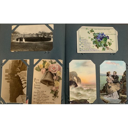 491 - POSTCARDS. Another vintage album with almost all unused vintage early 20th C. cards. UK locations in... 