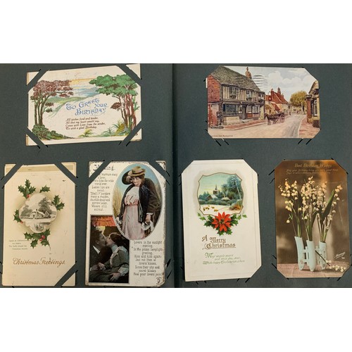 491 - POSTCARDS. Another vintage album with almost all unused vintage early 20th C. cards. UK locations in... 