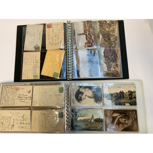 492 - POSTCARDS. Two albums. All vintage and inscribed/posted. Many 'greeting' examples and  some shipping... 