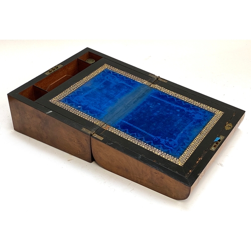 318 - A 19th century burr walnut and parquetry writing box, with fitted interior, 30cmW