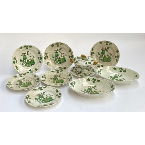 200 - An early 19th century Spode part dinner service, c.1815, Chinese precious objects and vines in green... 