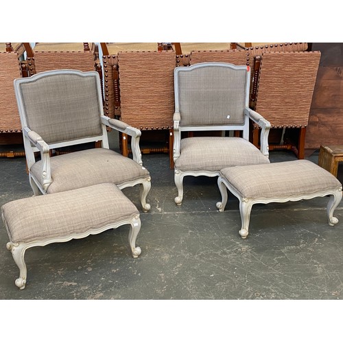 879 - Interior Design Interest: a pair of grey painted continental style open armchairs, 20th century, eac... 