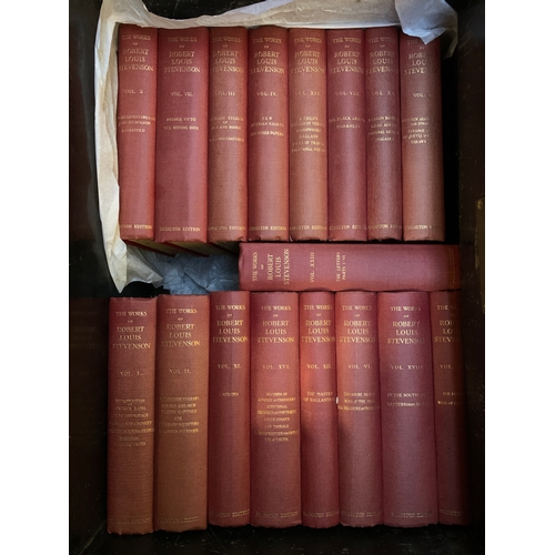 536 - BOOKS, ROBERT LOUIS STEVENSON. A strongbox with 25 uniform vols. of Stevenson's works (Swanston edit... 