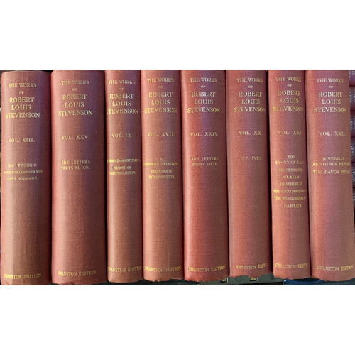 536 - BOOKS, ROBERT LOUIS STEVENSON. A strongbox with 25 uniform vols. of Stevenson's works (Swanston edit... 