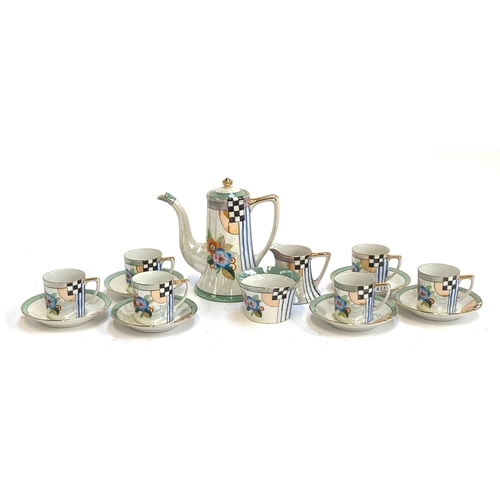 406 - A Noritake Art Deco style lustre coffee set, comprising six cups and saucers, coffee pot, milk jug a... 