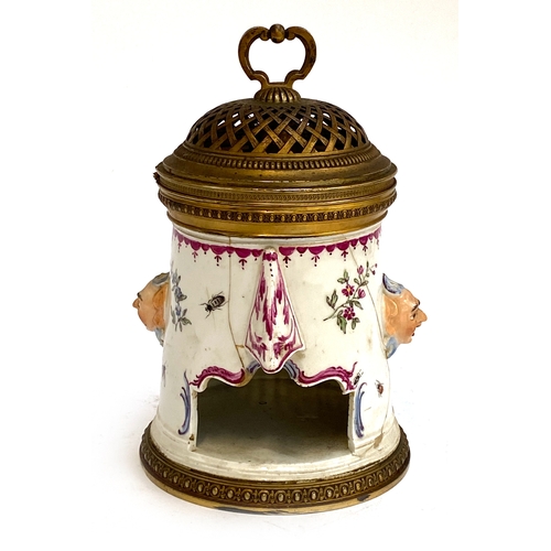 220 - A late 18th century German Hochst/Hoechst porcelain warming stand (af), later converted for electric... 